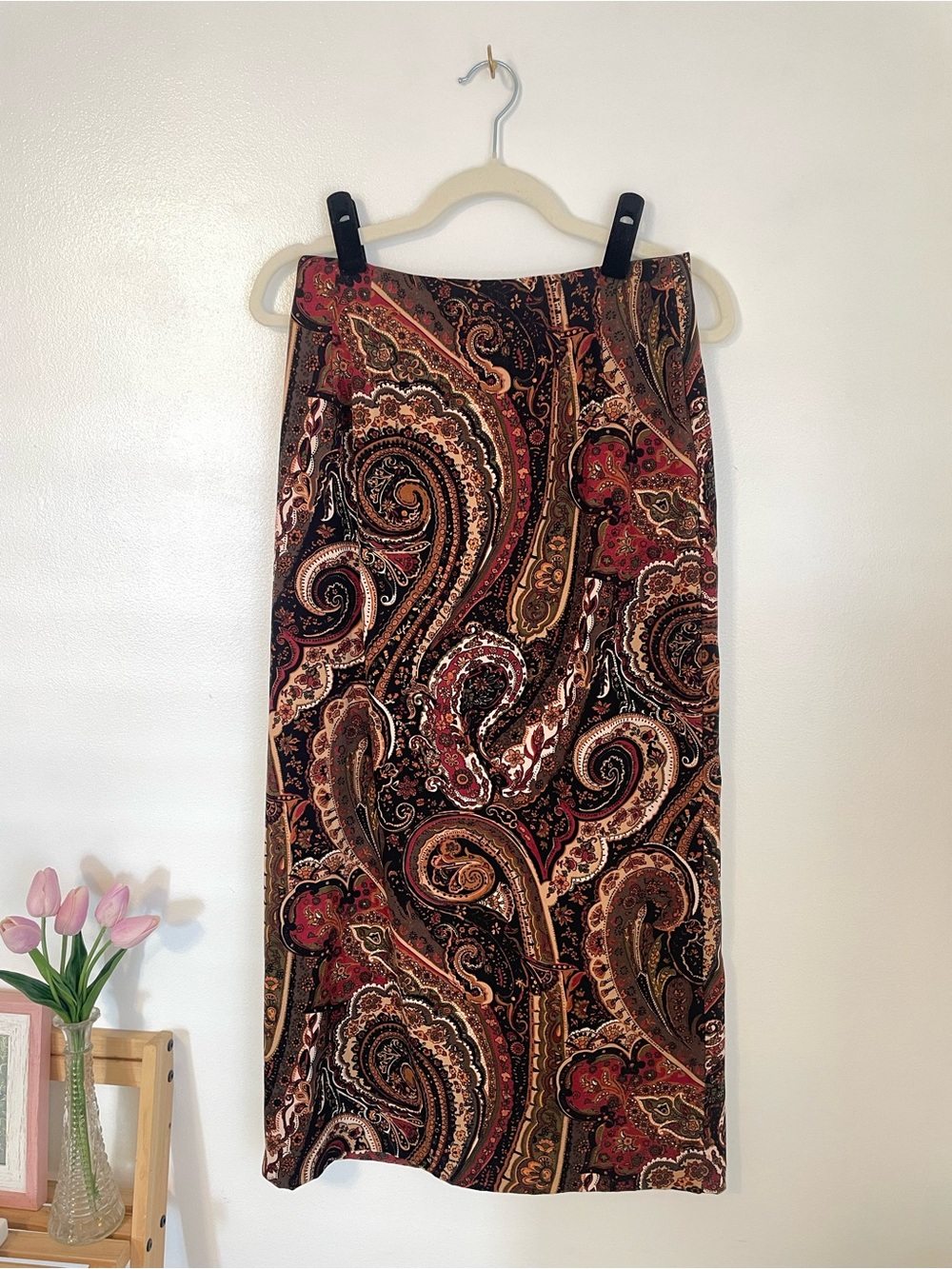 Briggs New York paisley autumn toned maxi skirt zip back and slit size 6